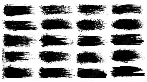  set of grunge artistic brush strokes  brushes. Creative design elements. Grunge watercolor wide brush strokes. Black collection isolated on white background