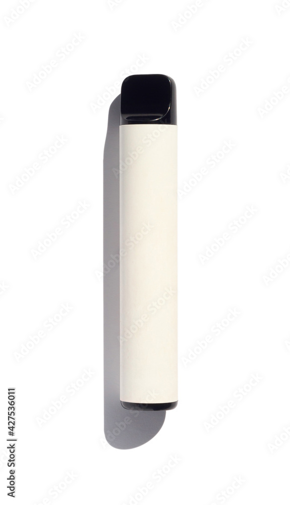 Disposable e-cigarette on white isolated background. The concept of modern smoking, vaping and nicotine. Top view Disposable e-cigarette on white isolated background. The concept of modern smoking, vaping and nicotine. Top view