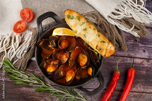 Traditional French-Corsican mussel stew with mussels on a plate