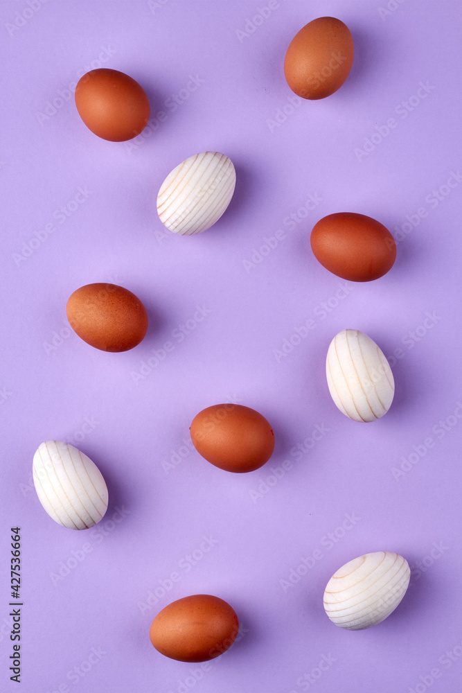 Vertical shot of chicken eggs for easter.