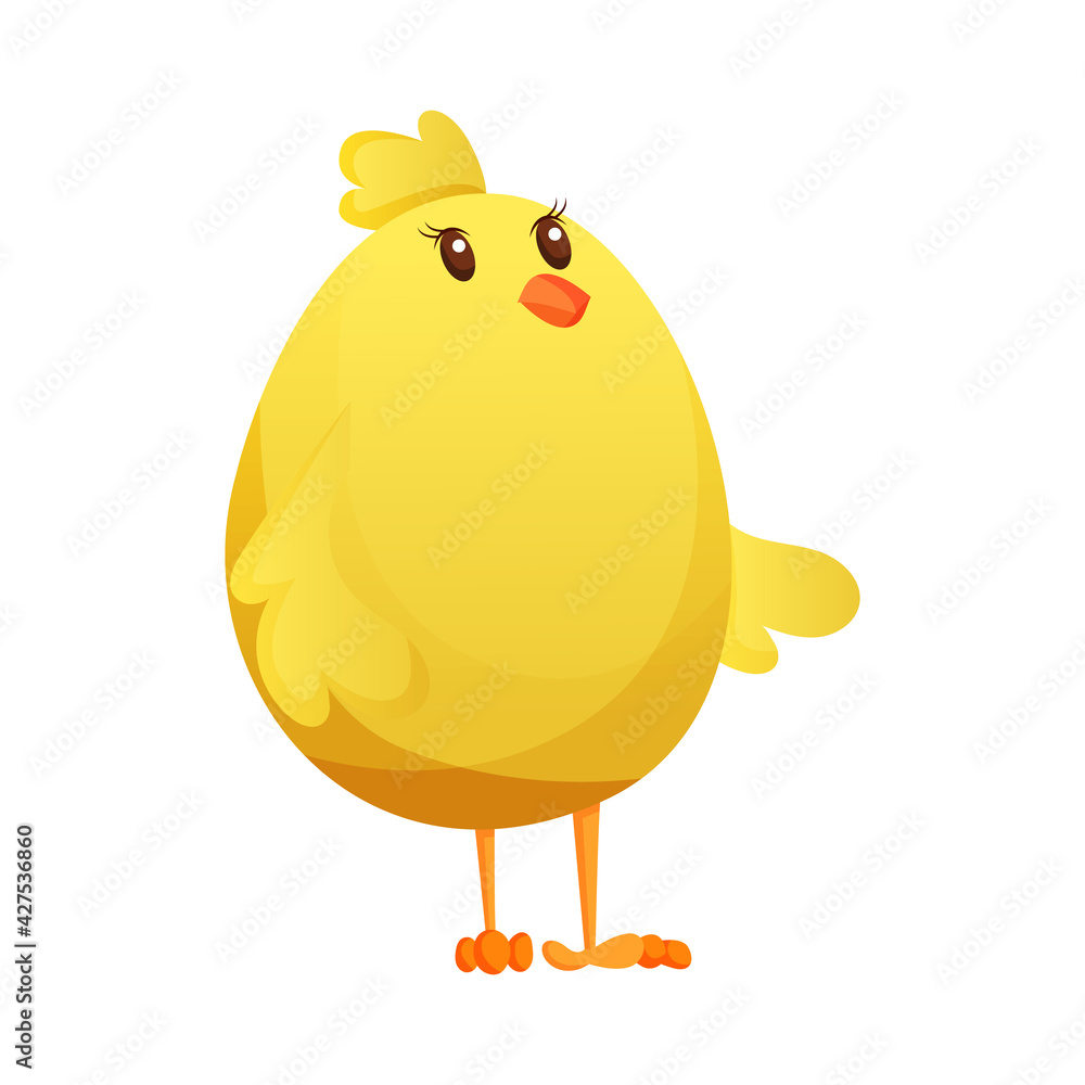 Cute little cartoon chick waiting something isolated on a white background. Funny yellow chicken.  illustration of little chicken for children