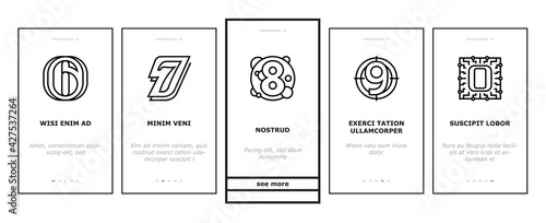 Numbers Numeral Title Onboarding Mobile App Page Screen Vector. One Two Three Four Five Six Seven Eight Nine Zero Numbers Different Style, Numerical Illustrations