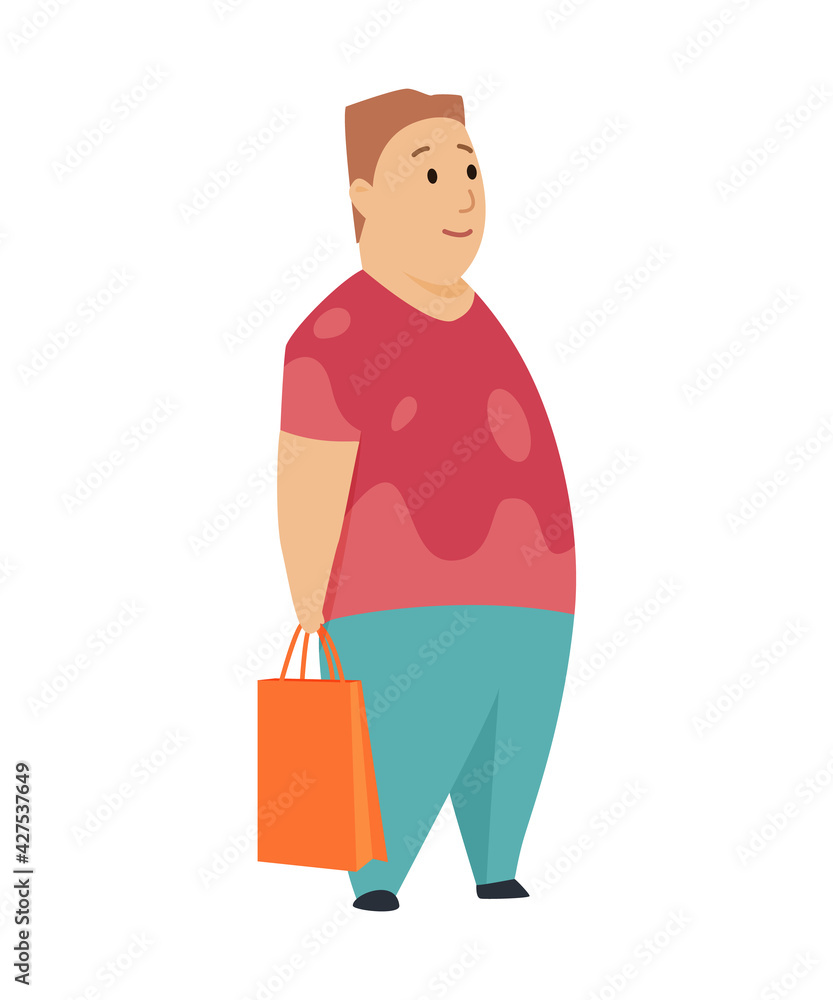Shopping Man character with paper bag in his hands. Smile with pleasure of purchase perfect goods. Good for sales and discounts. concepts. Flat design Shopping Man character with paper bag in his hands. Smile with pleasure of purchase perfect goods. Good for sales and discounts. concepts. Flat design