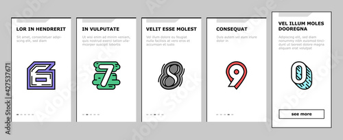 Numbers Numeral Title Onboarding Mobile App Page Screen Vector. One Two Three Four Five Six Seven Eight Nine Zero Numbers Different Style, Numerical Illustrations