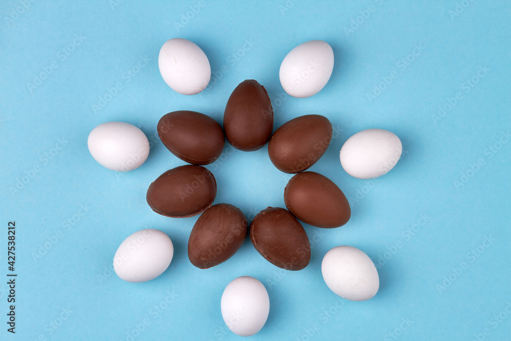 Natural and artificial chocolate eggs. Natural and artificial chocolate eggs.
