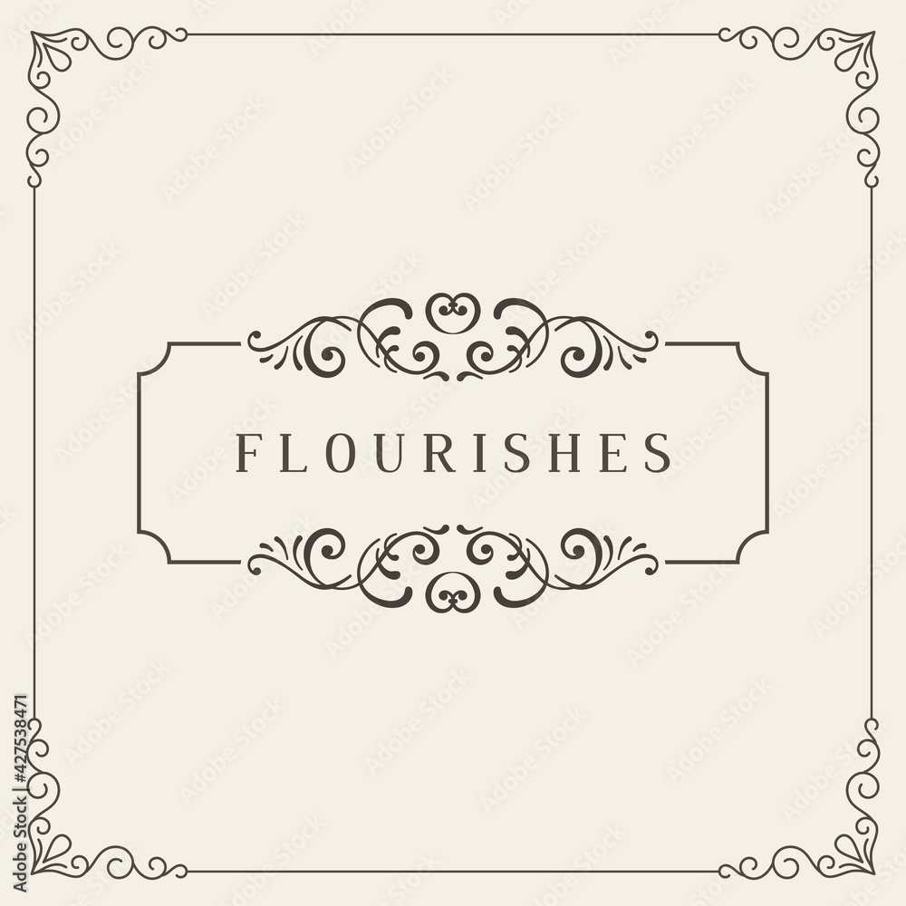 Vintage Banner. Flourishes frame. Ornamental greeting card template. Retro wedding invitations, advertising or other design and place for your text