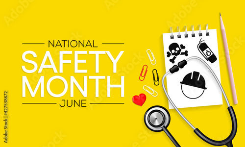 National safety month is celebrated every year in June to remind us the importance of safety and awareness of our surroundings. Vector illustration