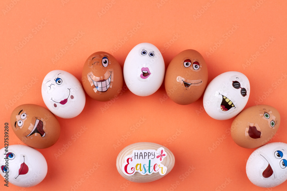 Eggs with funny smiley faces. Eggs with funny smiley faces.
