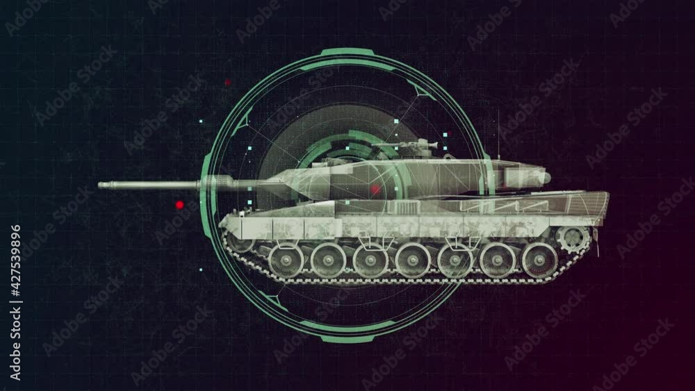 Military tank 3d wireframe with thin blue lines. Tank forces futuristic