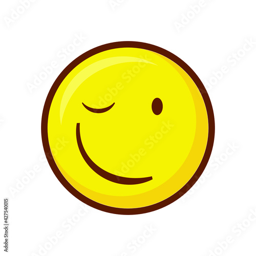 Cute social media winking face emoji on white background. Royalty Free.