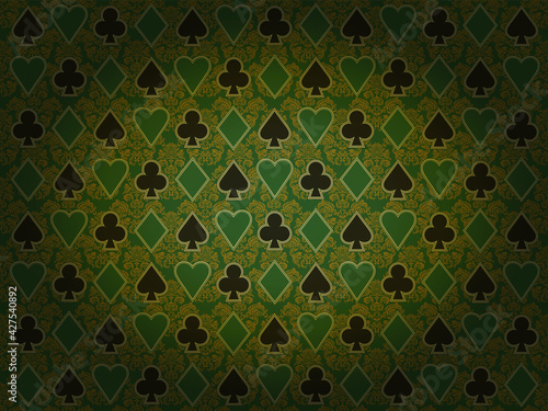 Casino poker wallpaper with floral decor, vector	illustration