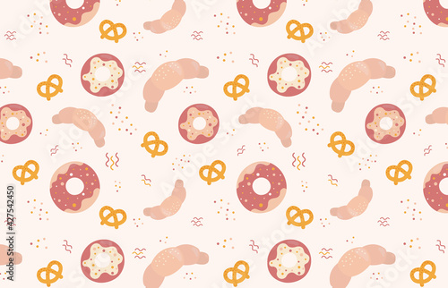 seamless pattern baking donut croissant pretzel vector