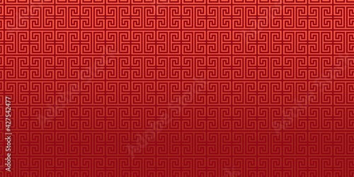 Red chinese vector background, greek key pattern, oriental ornament, japanese banner. Asian or antique texture. Abstract illustration