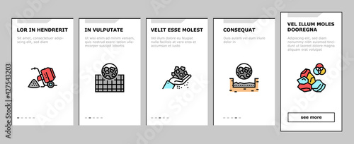 Crushed Stone Mining Onboarding Mobile App Page Screen Vector. Heavy Machinery And Excavator, Dump Truck And Railway Carriage, Stone Mine Equipment Illustrations