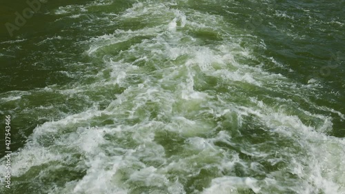 Top view of fast moving water of Danube river, Slovakia.