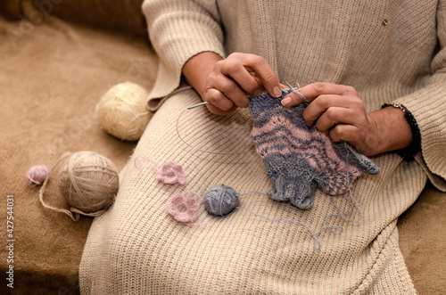 Woman's hands knitting