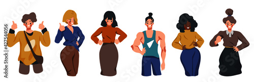 Illustration Set of cute character people positive Happy Powerful Confident gleeful and Funny cartoon flat isolate lifestyle vector 
