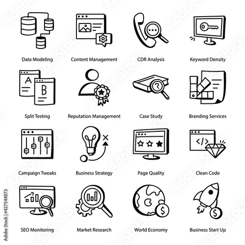 
Pack of Website Services Doodle Icons 

