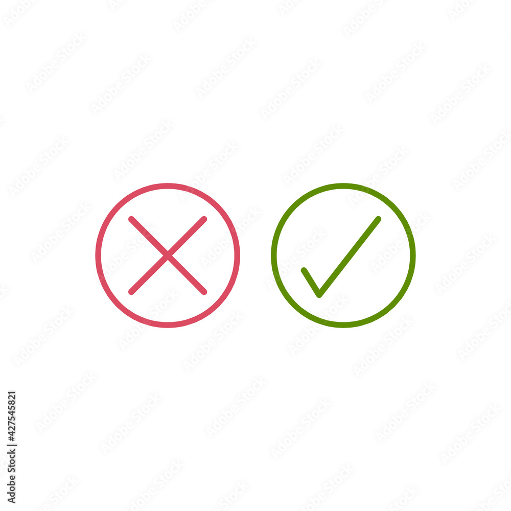 check mark and cross box icons. right and wrong symbol. Tick vote flat icons for web and mobile applications. Stock Vector illustration isolated on white background. check mark and cross box icons. right and wrong symbol. Tick vote flat icons for web and mobile applications. Stock Vector illustration isolated on white background.