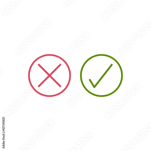 check mark and cross box icons. right and wrong symbol. Tick vote flat icons for web and mobile applications. Stock Vector illustration isolated on white background.