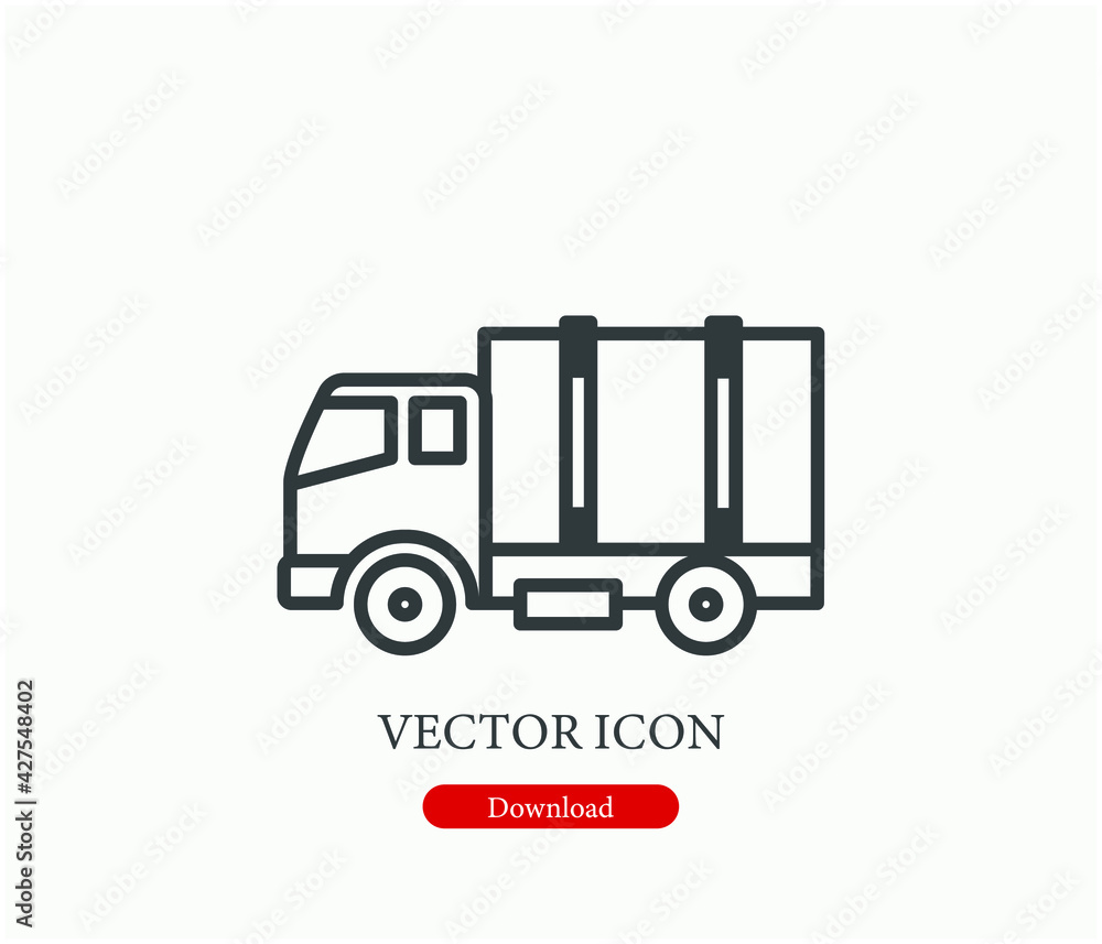 Truck vector icon. Editable stroke. Linear style sign for use on web design and mobile apps, logo. Symbol illustration. Pixel vector graphics - Vector Truck vector icon. Editable stroke. Linear style sign for use on web design and mobile apps, logo. Symbol illustration. Pixel vector graphics - Vector