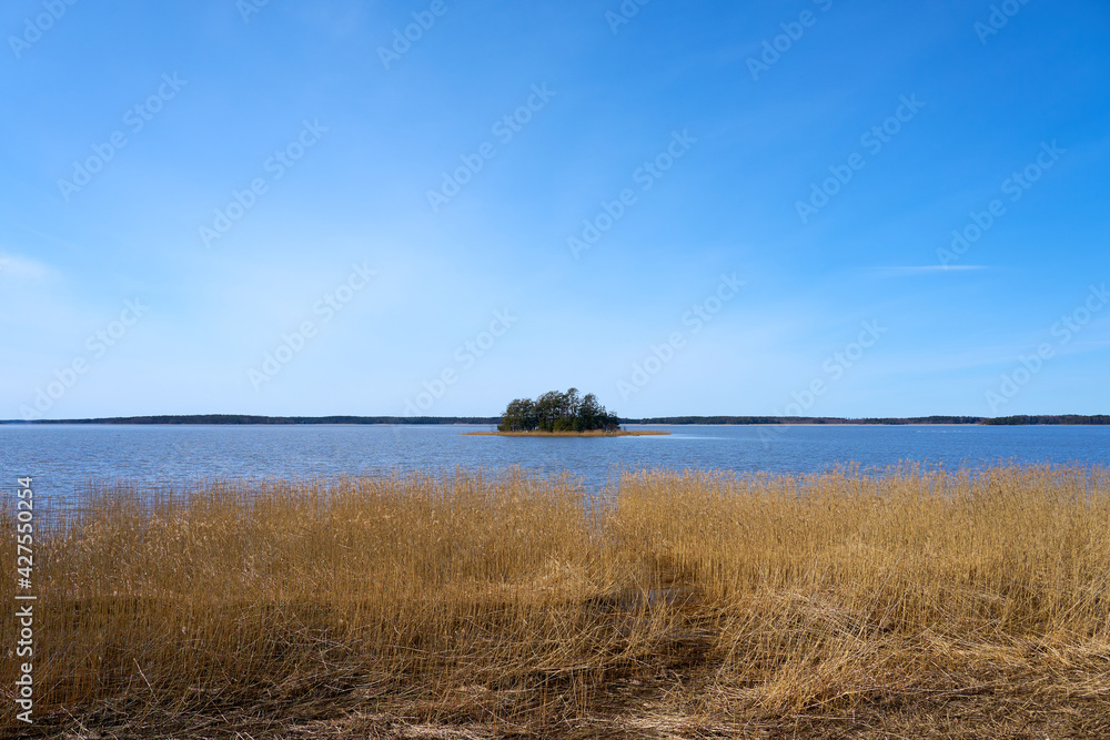 Island on the Baltic Sea coast in Finland in spring