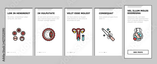 Fertilization Treat Onboarding Mobile App Page Screen Vector. Fertilization Help And Consultation, Analysis And Medicaments, Ovulation And Freezing Sperm Illustrations