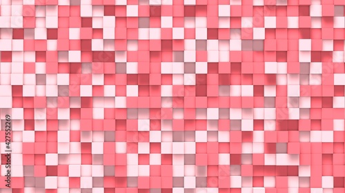 Pink small box cube random geometric background. Abstract square pixel mosaic illustration. Land block background. Fantasy fractal design. Digital art. 3D rendering