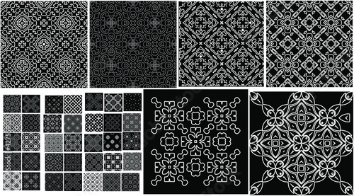41 Universal different geometric seamless patterns. Endless vector texture can be used for wrapping wallpaper, pattern fills, web background,surface textures. Set of monochrome ornaments
