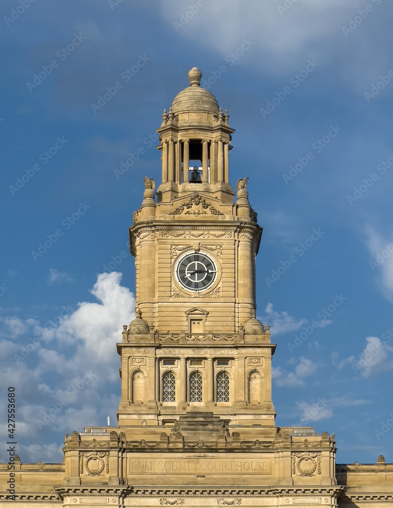 Clock Tower of Polk County Courthouse in Des Moines