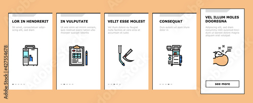 Anesthesiologist Tool Onboarding Mobile App Page Screen Vector. Syringe Pump, Anesthesia Machine And Heart Rate Monitor Anesthesiologist Equipment Illustrations