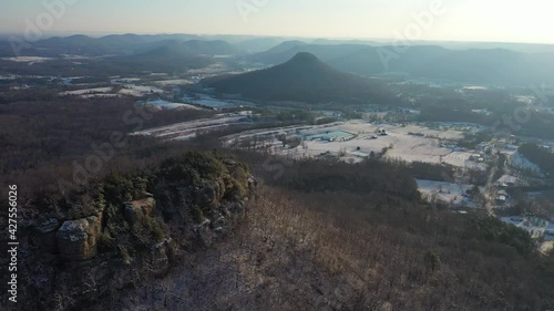 morning drone view snow covered mountains photo