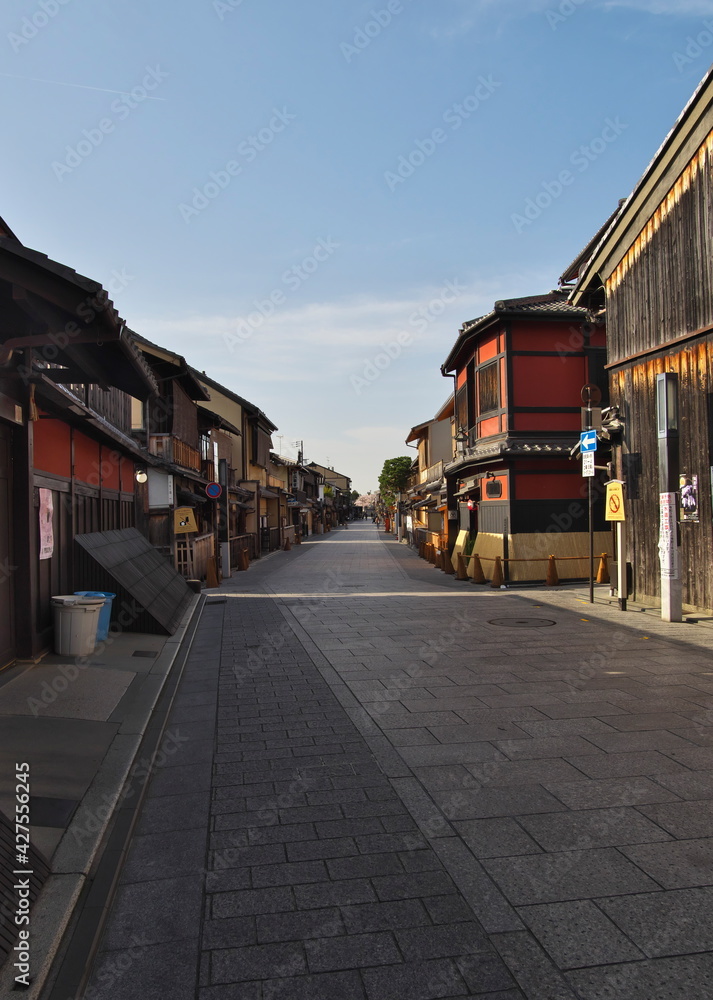 Kyoto,Japan-April 3, 2021: Kyoto Gion Hanamikoji street in the morning
