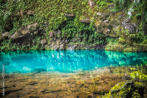 Poço Azul lake with selective focus in Achadinha, São Miguel - Azores PORTUGAL