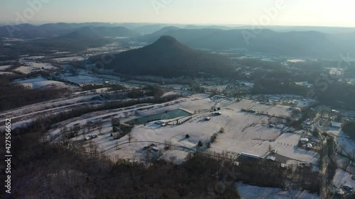 morning drone view snow covered Kentucky mountains photo