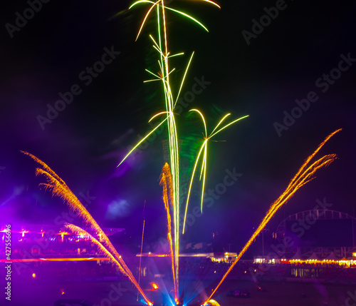 Photography light glowing colours of Easter Show of the fireworks producing beautiful lighti