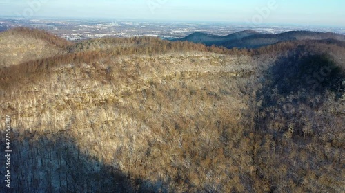 morning drone view snow covered mountains photo