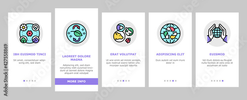 Ecosystem Environment Onboarding Mobile App Page Screen Vector. Ecosystem And Ecology, Biodiversity And Life Cycle, Biosphere And Atmosphere Illustrations