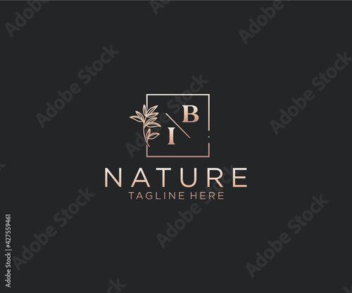 initial BI letters Beautiful floral feminine editable premade monoline logo suitable, Luxury feminine wedding branding, corporate.