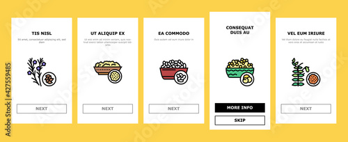 Groats Natural Food Onboarding Mobile App Page Screen Vector. Amaranth And Artek, Rice And Corn, Beans And Couscous, Peas And Quinoa Groats Illustrations