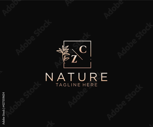 initial CZ letters Beautiful floral feminine editable premade monoline logo suitable, Luxury feminine wedding branding, corporate.