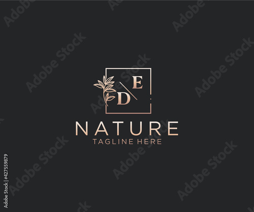 initial ED letters Beautiful floral feminine editable premade monoline logo suitable, Luxury feminine wedding branding, corporate.