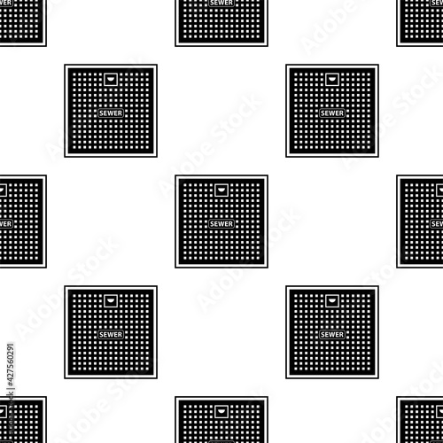 Manhole Cover Icon Seamless Pattern, Maintenance Hole Cover Icon, Sewer Cover Icon