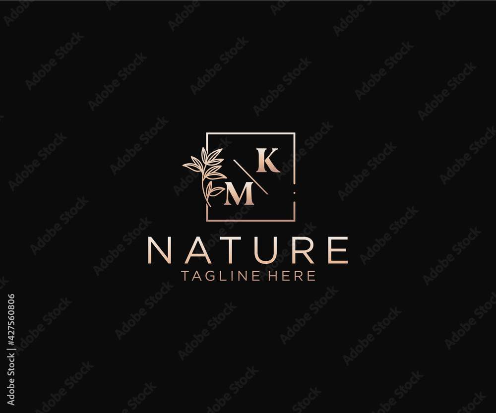 initial KM letters Beautiful floral feminine editable premade monoline ...