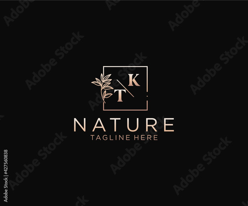 initial KT letters Beautiful floral feminine editable premade monoline logo suitable, Luxury feminine wedding branding, corporate.