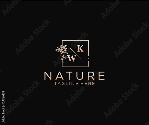 initial KW letters Beautiful floral feminine editable premade monoline logo suitable, Luxury feminine wedding branding, corporate.