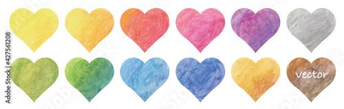 Vector watercolor heart painting frame set