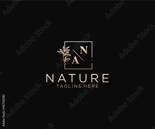 initial NA letters Beautiful floral feminine editable premade monoline logo suitable, Luxury feminine wedding branding, corporate.