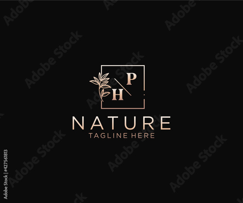 initial PH letters Beautiful floral feminine editable premade monoline logo suitable, Luxury feminine wedding branding, corporate.