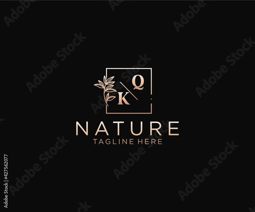 initial QK letters Beautiful floral feminine editable premade monoline logo suitable, Luxury feminine wedding branding, corporate.